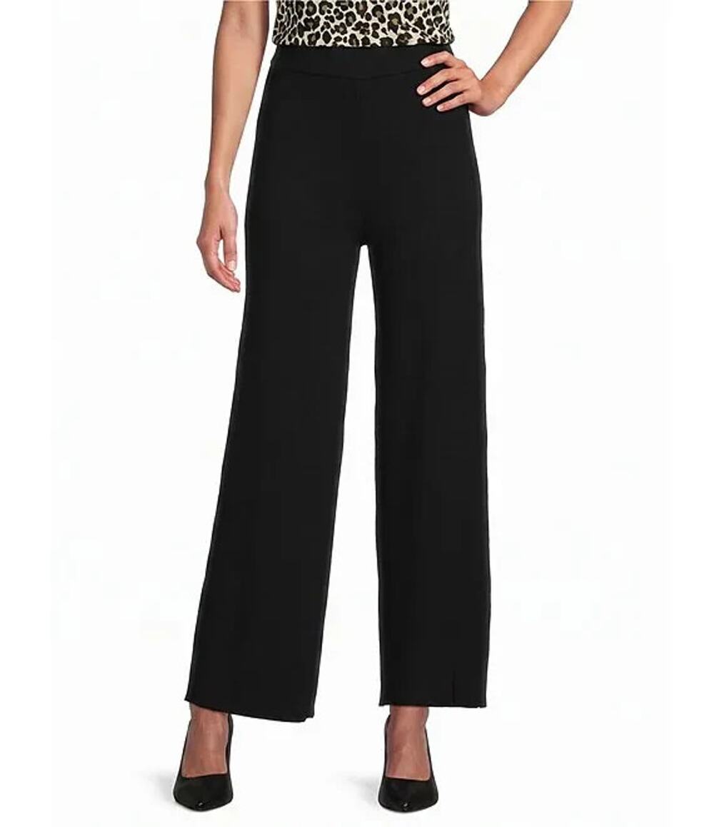 Anne Klein Wide Leg Knit Pants Black Size L 3766